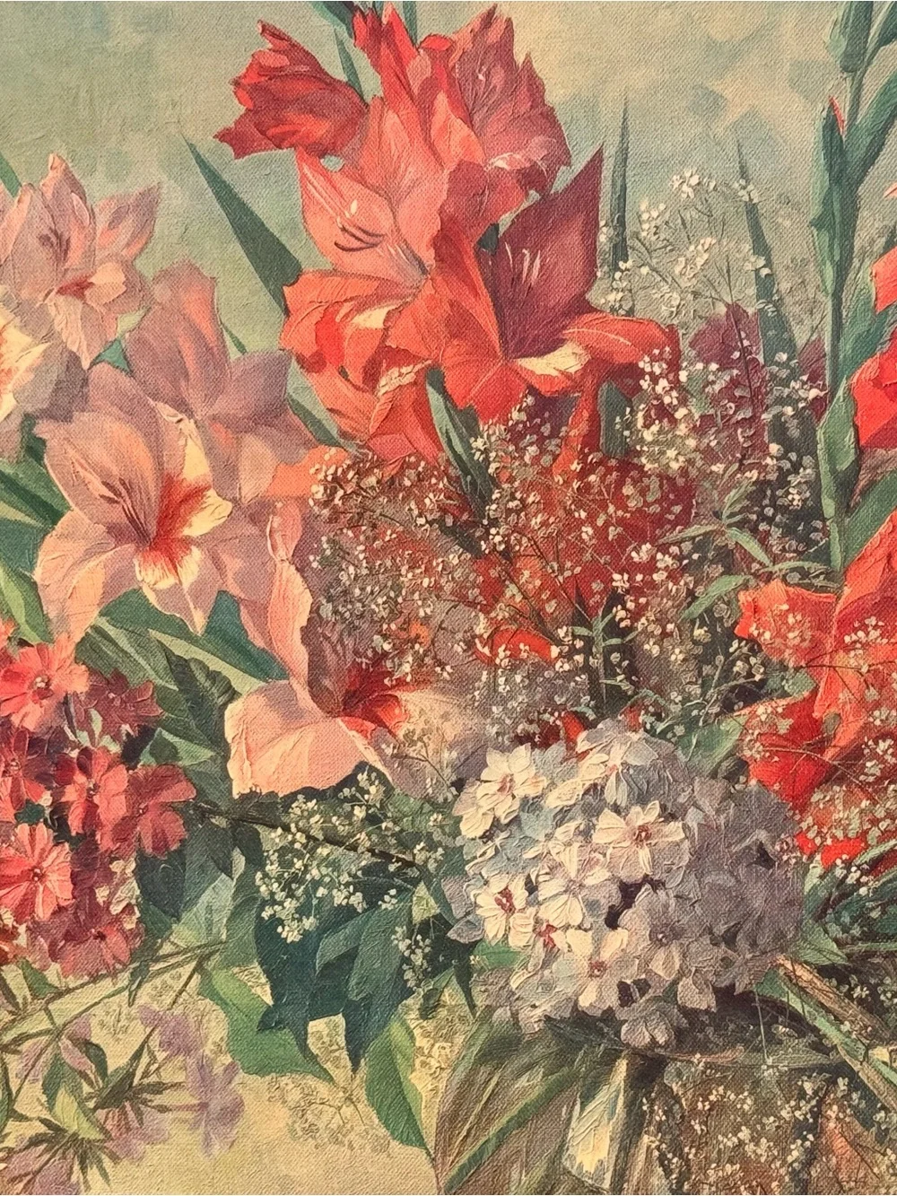 Floral Bouquet Wall Art Print in Coral and Pink - signed